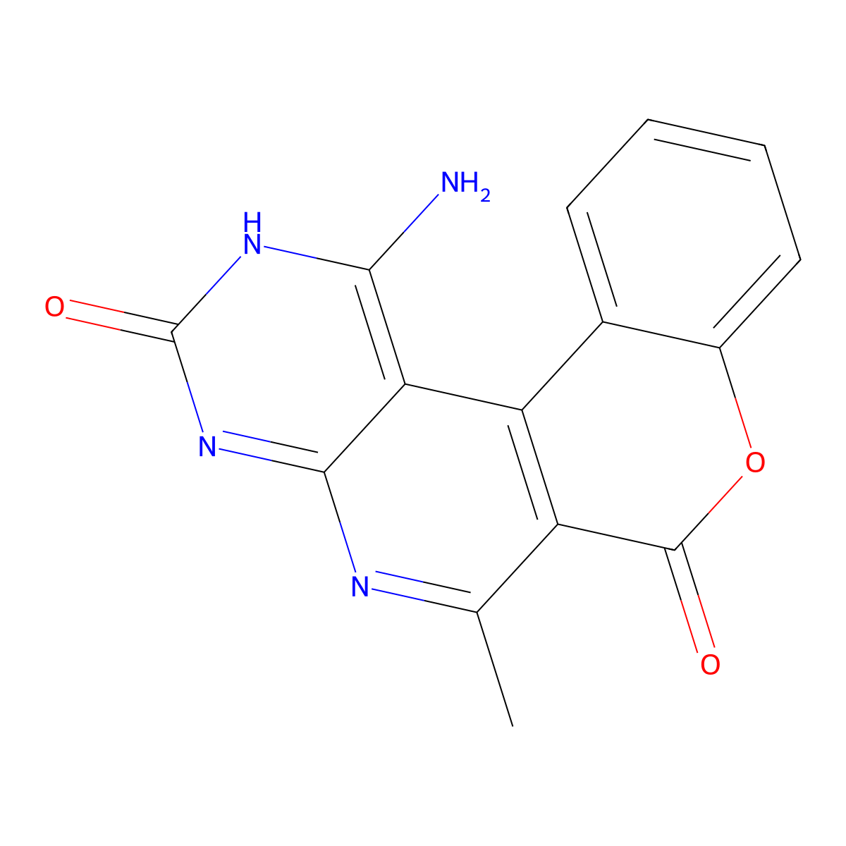 1-amino-6-methyl-3H-chromeno[4',3':4,5]pyrido[2,3-d]pyrimidine-3,7(4H)-dione molecular structure, CAS 136496-90-7