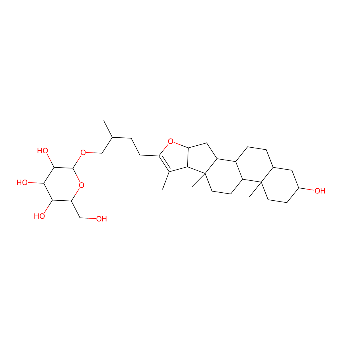 (2R,3S,4S,5R,6R)-2-(hydroxymethyl)-6-[(2S)-4-[(1R,2S,4S,8S,9S,12S,13S,16S,18R)-16-hydroxy-7,9,13-trimethyl-5-oxapentacyclo[10.8.0.02,9.04,8.013,18]icos-6-en-6-yl]-2-methylbutoxy]oxane-3,4,5-triol molecular structure, CAS 1365029-75-9