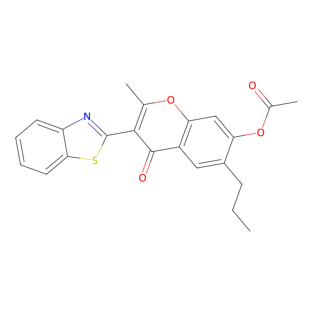 3-(1,3-benzothiazol-2-yl)-2-methyl-4-oxo-6-propyl-4H-chromen-7-yl acetate molecular structure, CAS 136506-93-9