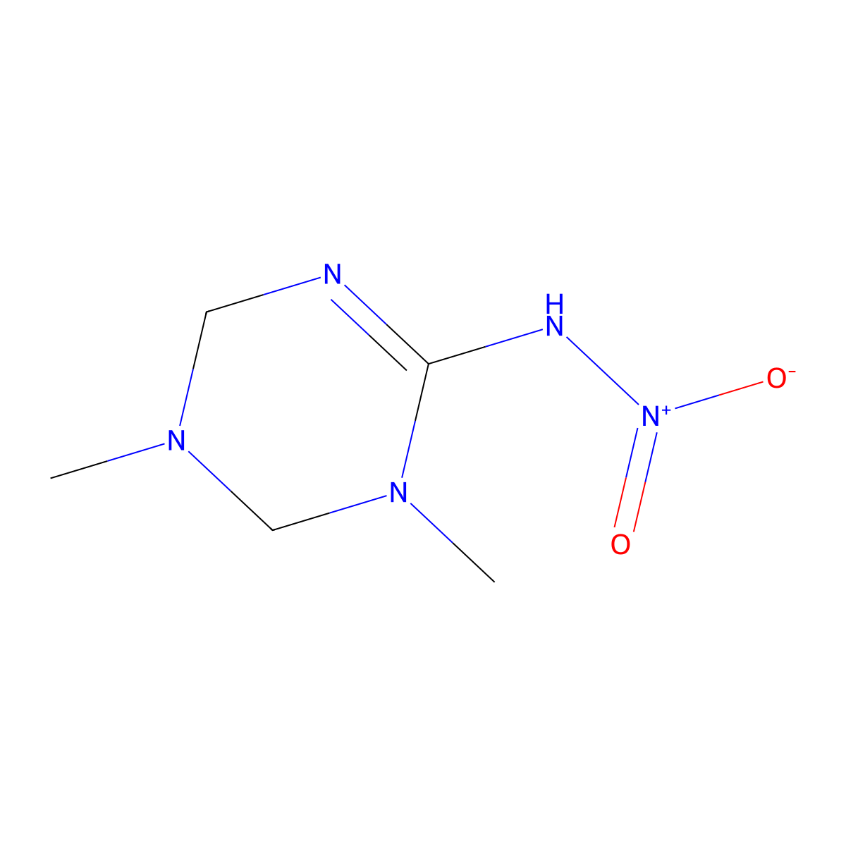 N-(1,5-Dimethyl-1,4,5,6-tetrahydro-1,3,5-triazin-2-yl)nitramide molecular structure, CAS 136516-16-0