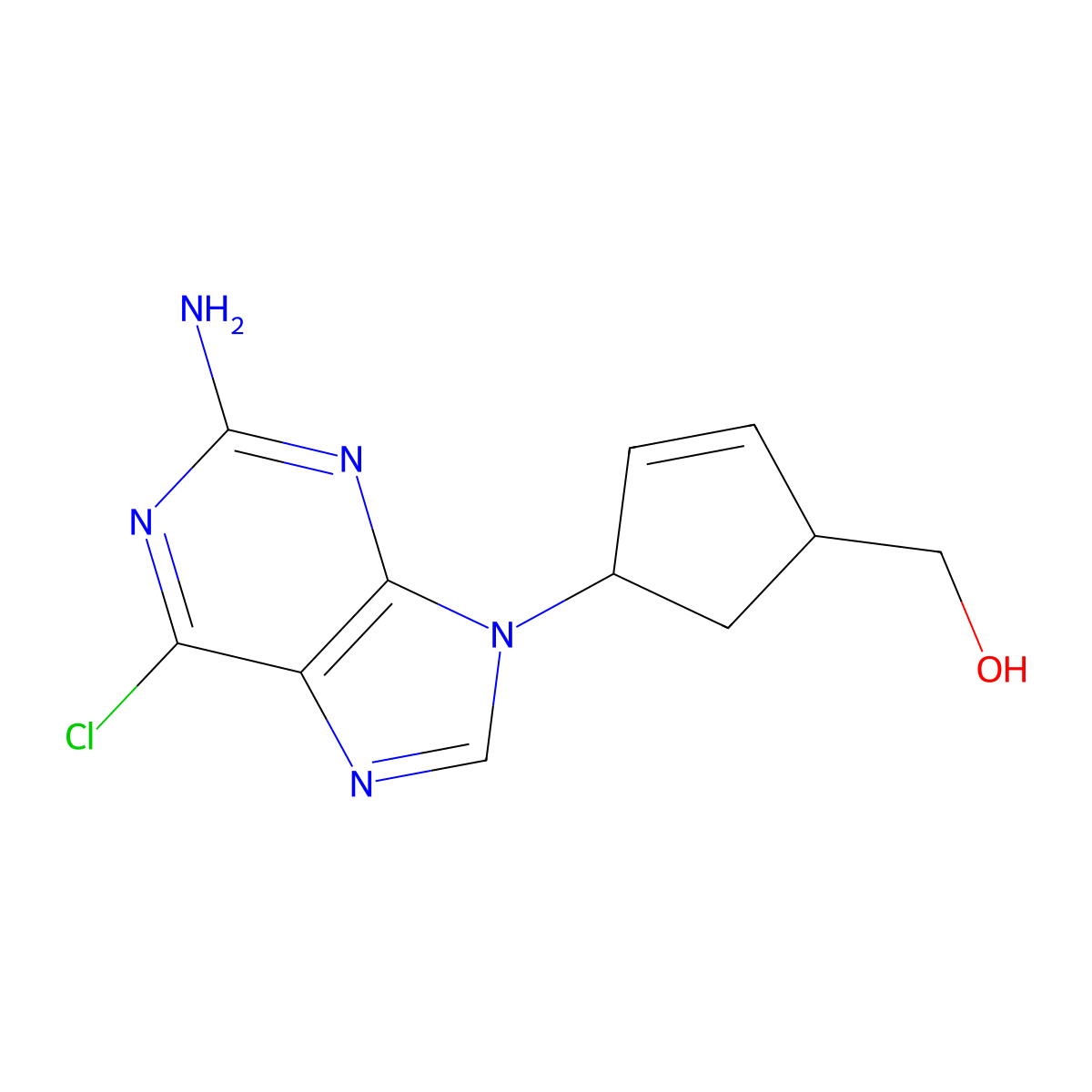 4-(2-Amino-6-chloro-9H-purin-9-yl)-2-cyclopentene-1-methanol, (1S,4R)- molecular structure, CAS 136522-33-3