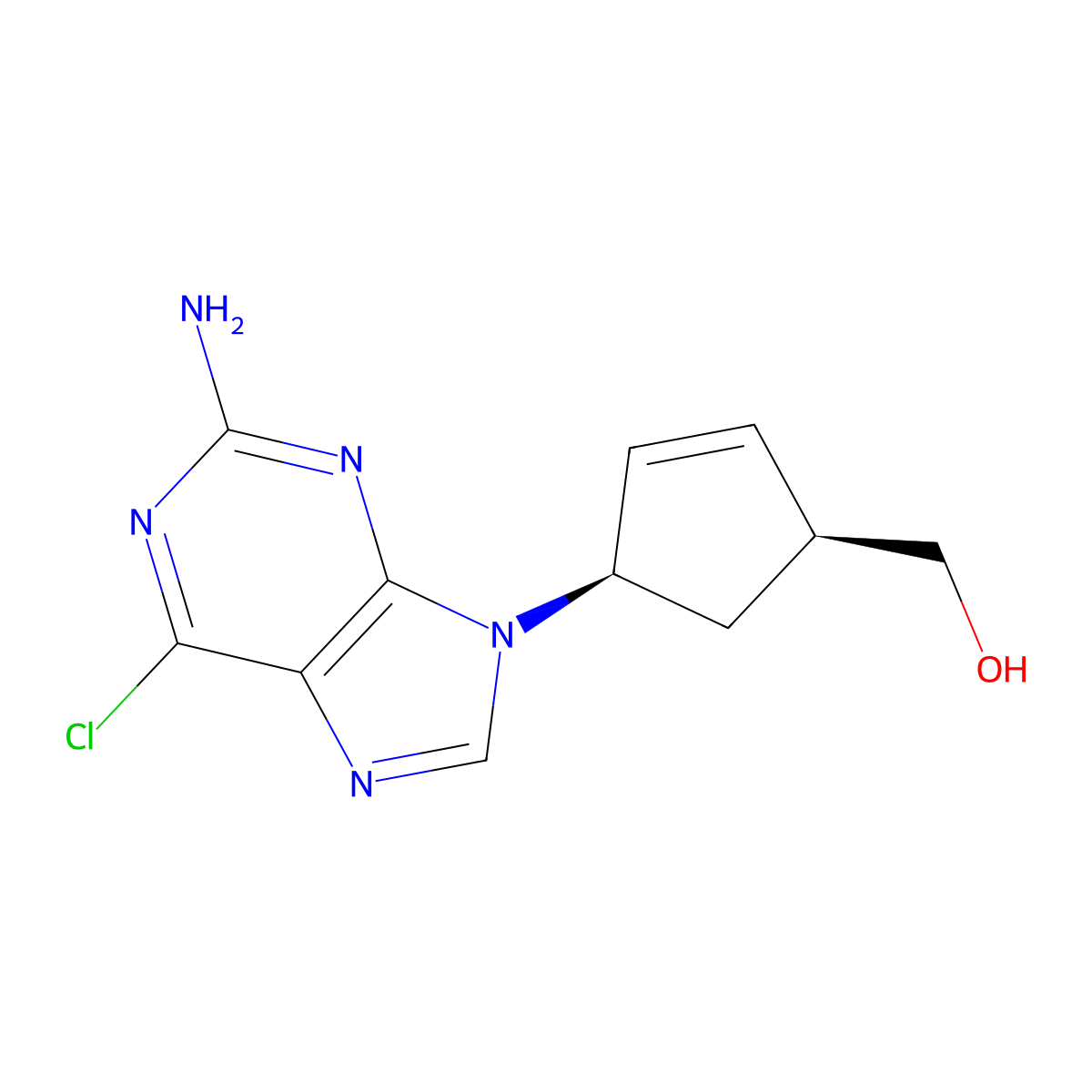 4-(2-Amino-6-chloro-9H-purin-9-yl)-2-cyclopentene-1-methanol, (1S,4R)- molecular structure, CAS 136522-33-3