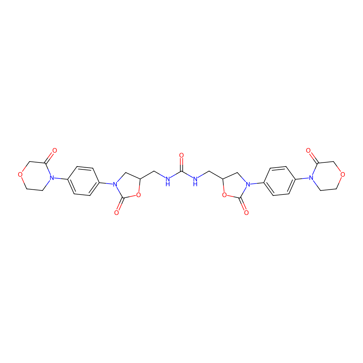 1,3-bis(((S)-2-oxo-3-(4-(3-oxomorpholino)phenyl)oxazolidin-5-yl)methyl)urea molecular structure, CAS 1365267-35-1