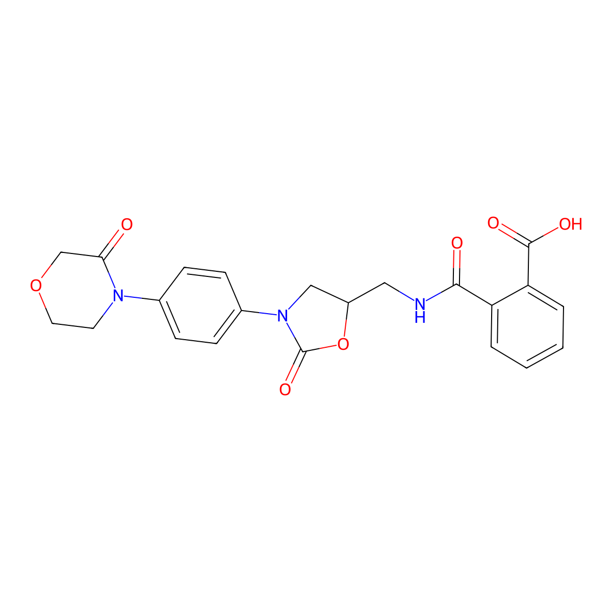 Benzoic acid, 2-[[[[(5S)-2-oxo-3-[4-(3-oxo-4-morpholinyl)phenyl]-5-oxazolidinyl]methyl]amino]carbonyl]- molecular structure, CAS 1365267-37-3