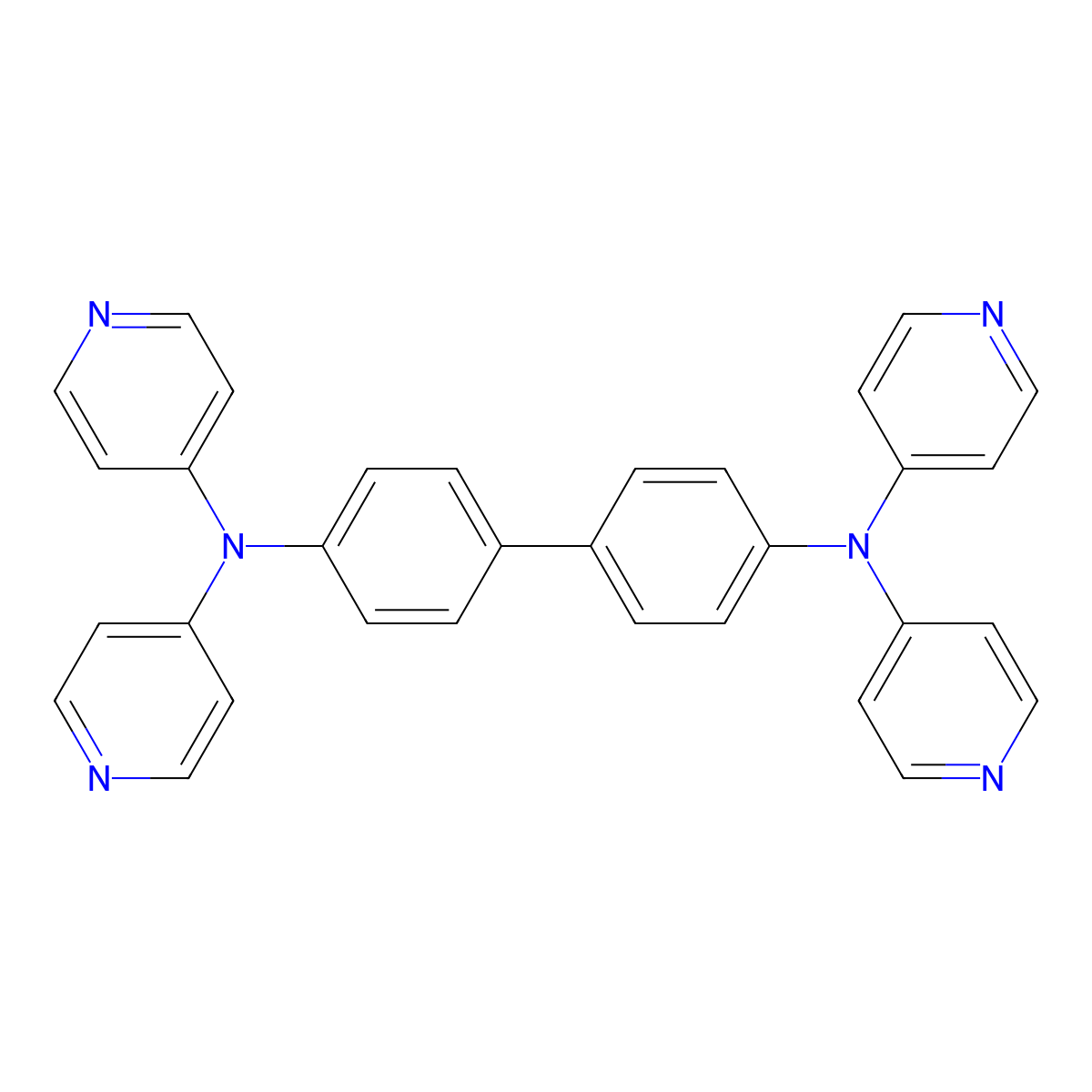 N4,N4,N4',N4'-tetra(pyridin-4-yl)-[1,1'-biphenyl]-4,4'-diamine molecular structure, CAS 136527-91-8