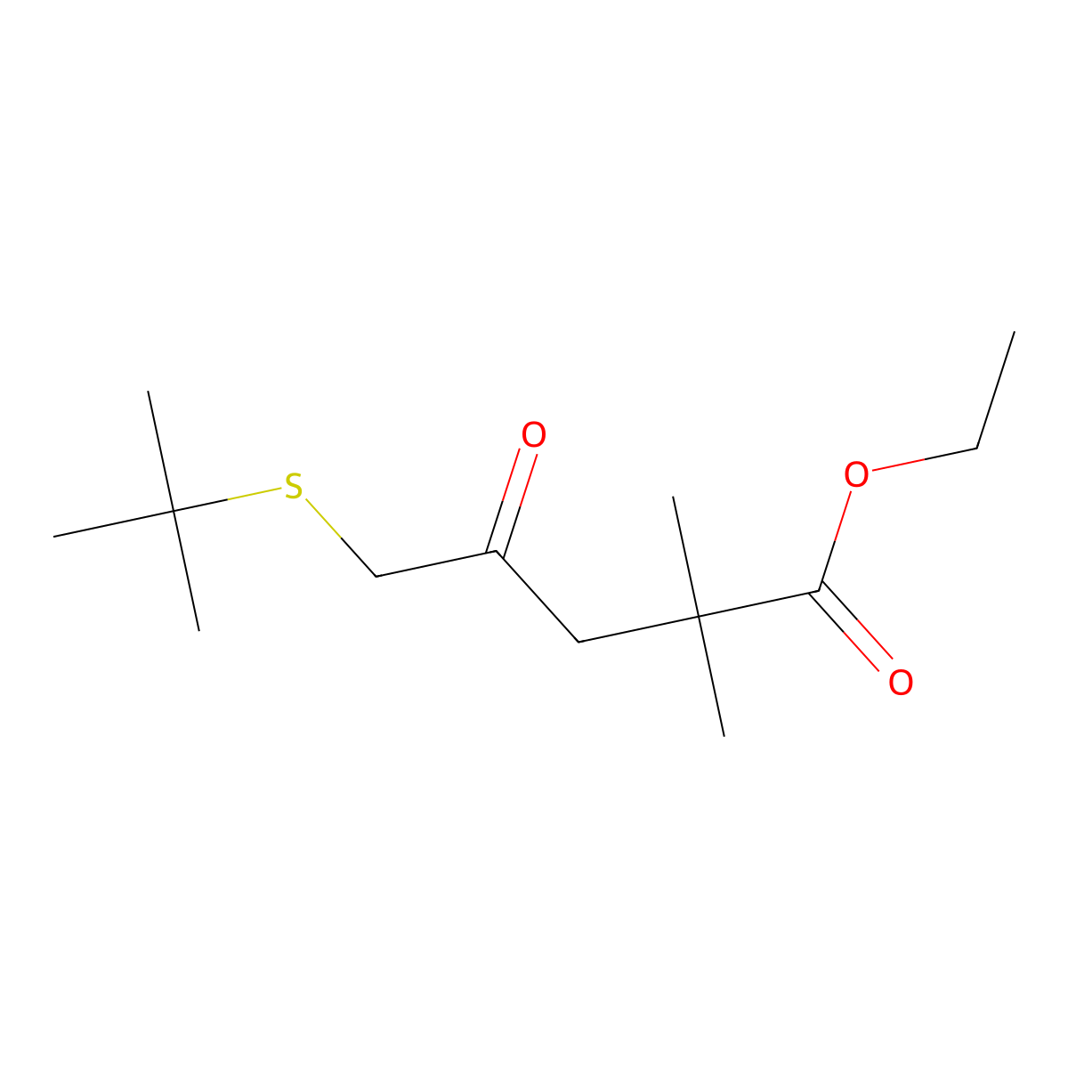 Ethyl 5-(tert-butylthio)-2,2-dimethyl-4-oxopentanoate molecular structure, CAS 136558-13-9