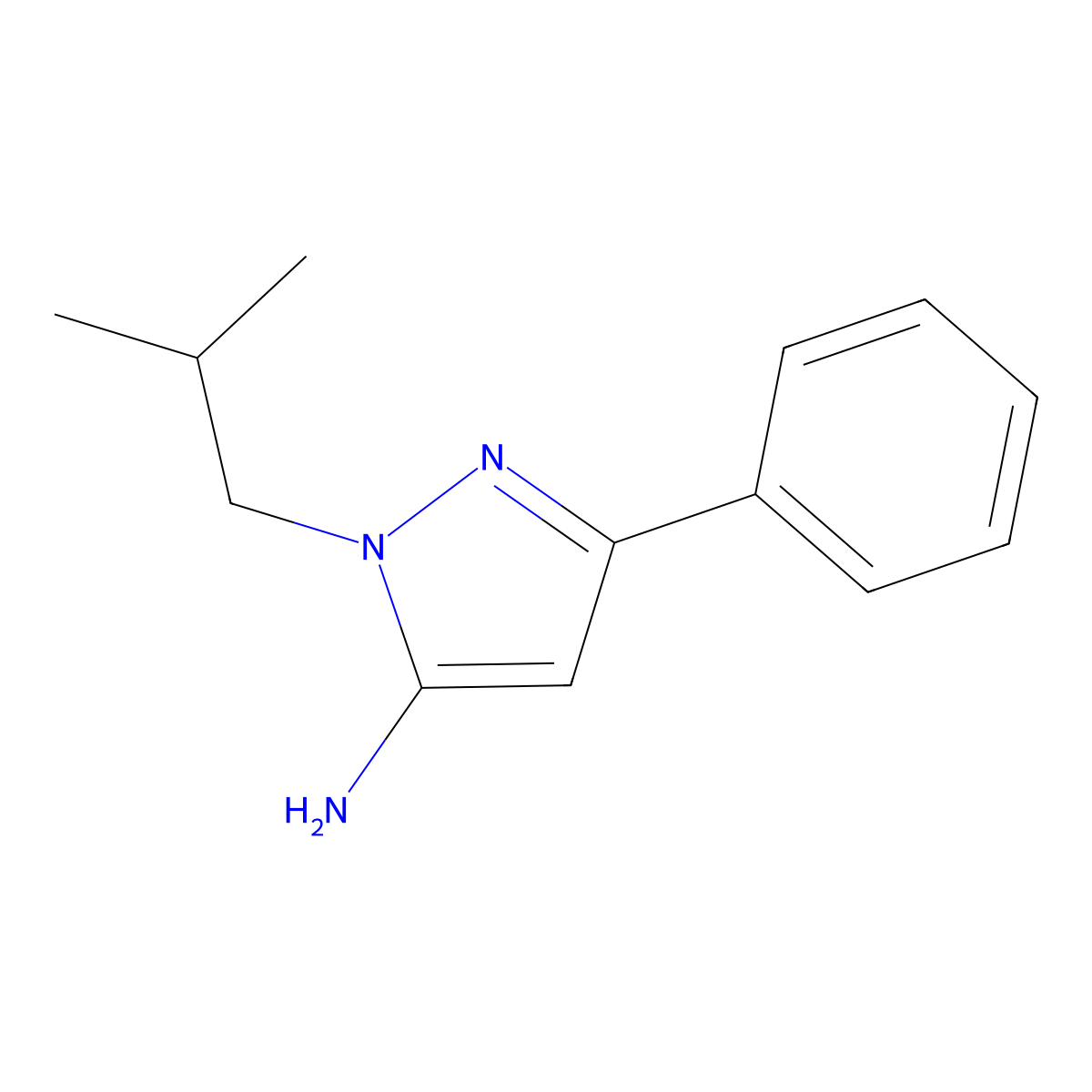 2-(2-methylpropyl)-5-phenyl-2,3-dihydro-1H-pyrazol-3-imine molecular structure, CAS 1365629-34-0