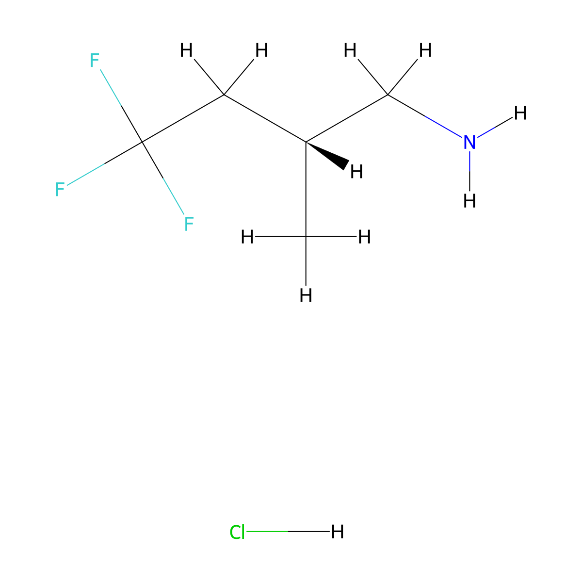 (R)-2-methyl-4,4,4-trifluorobutylamine hydrochloride molecular structure, CAS 136564-83-5
