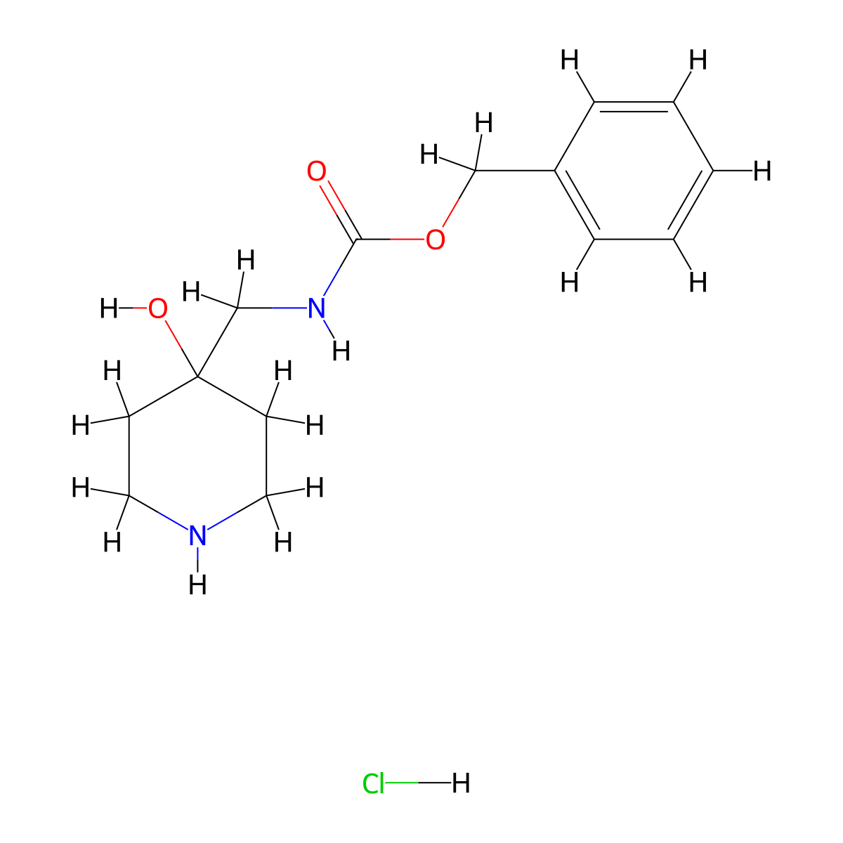 Benzyl ((4-hydroxypiperidin-4-yl)-methyl)carbamate hydrochloride molecular structure, CAS 1365647-11-5