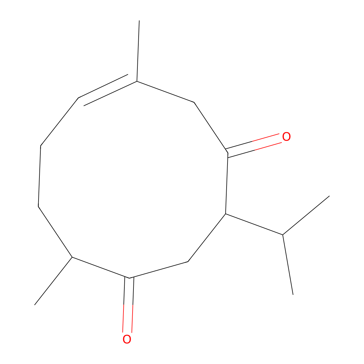 (6E)-6,10-dimethyl-3-propan-2-ylcyclodec-6-ene-1,4-dione molecular structure, CAS 13657-68-6