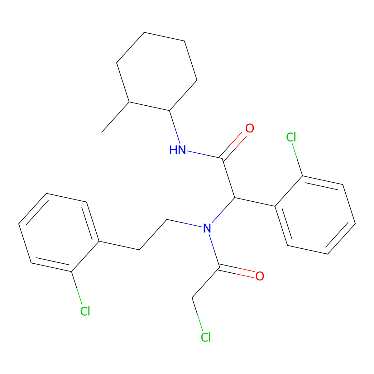 2-{2-Chloro-N-[2-(2-chlorophenyl)ethyl]acetamido}-2-(2-chlorophenyl)-N-(2-methylcyclohexyl)acetamide molecular structure, CAS 1365714-17-5