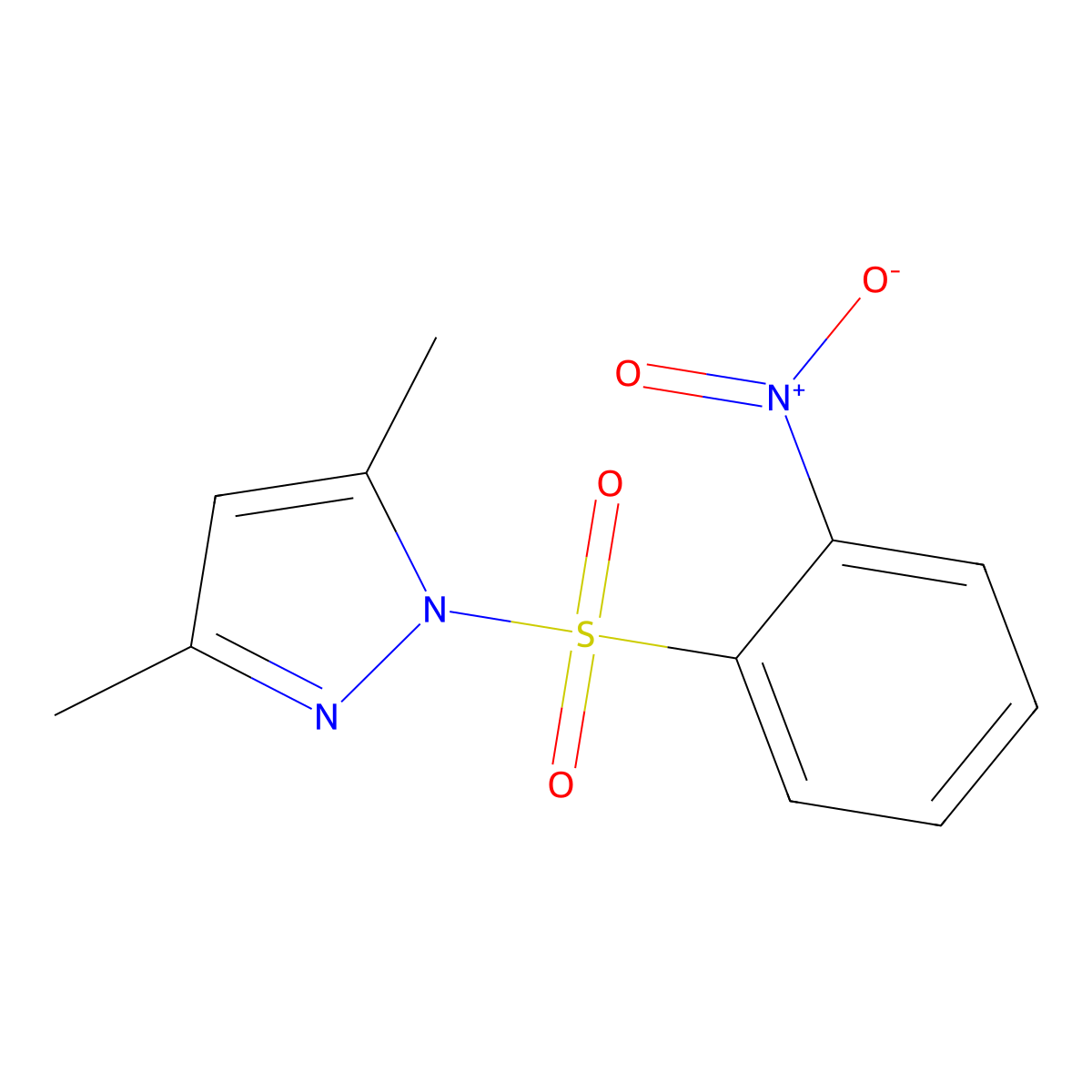 3,5-Dimethyl-1-(2-nitrophenyl)sulfonylpyrazole molecular structure, CAS 13658-73-6