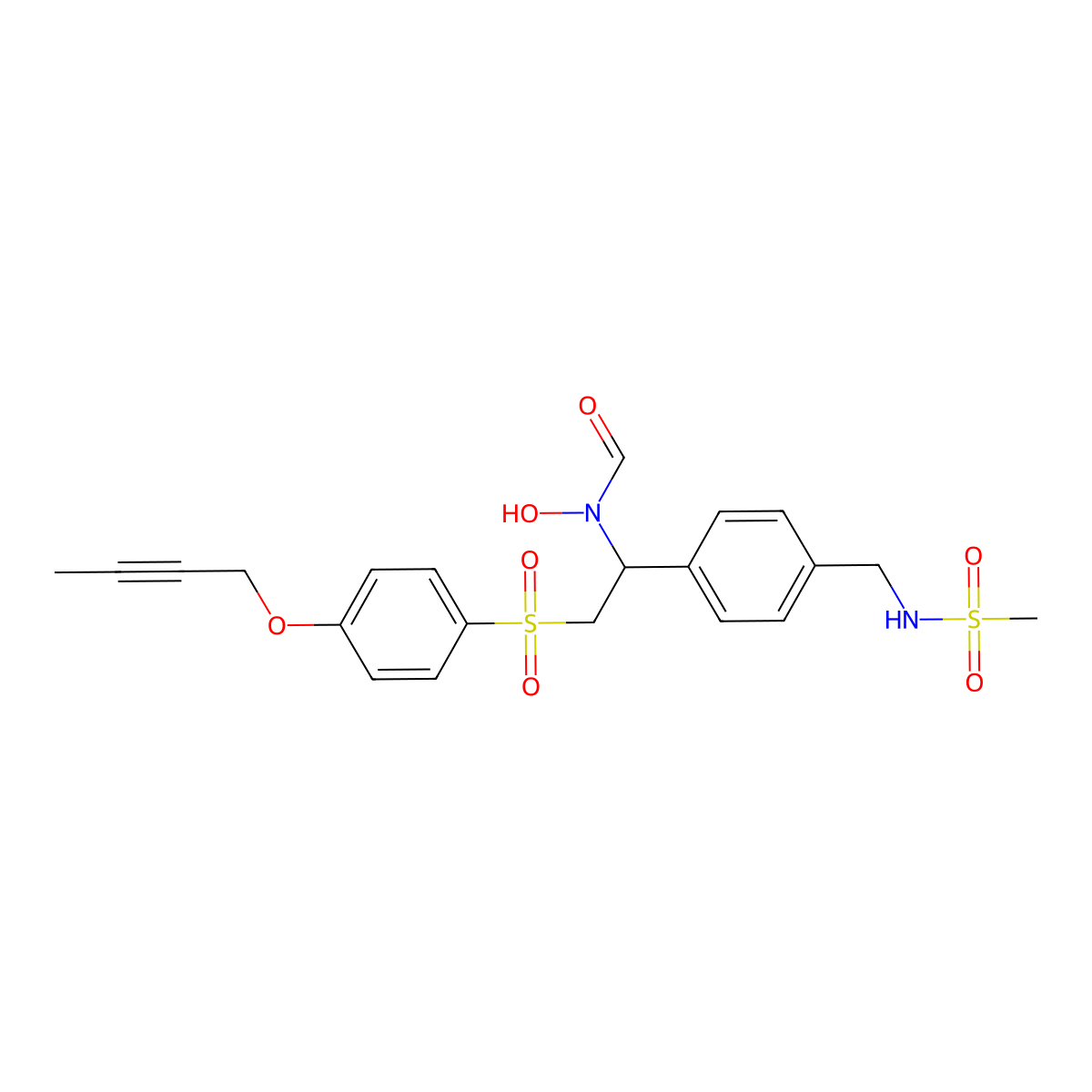 N-{2-[4-(but-2-yn-1-yloxy)benzenesulfonyl]-1-[4-(methanesulfonamidomethyl)phenyl]ethyl}-N-hydroxyformamide molecular structure, CAS 1365803-52-6
