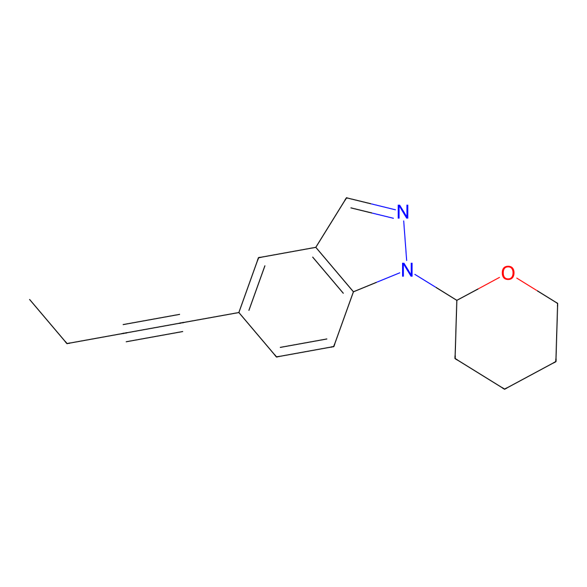 5-(But-1-yn-1-yl)-1-(tetrahydro-2H-pyran-2-yl)-1H-indazole molecular structure, CAS 1365889-00-4