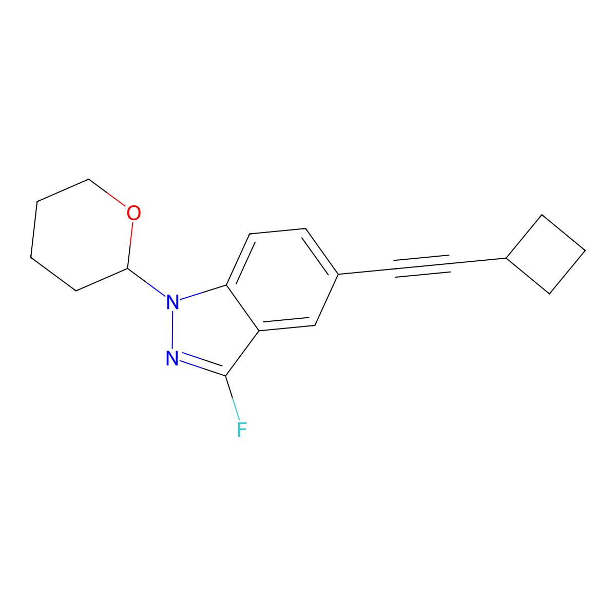 5-(cyclobutylethynyl)-3-fluoro-1-(tetrahydro-2H-pyran-2-yl)-1H-indazole molecular structure, CAS 1365889-99-1