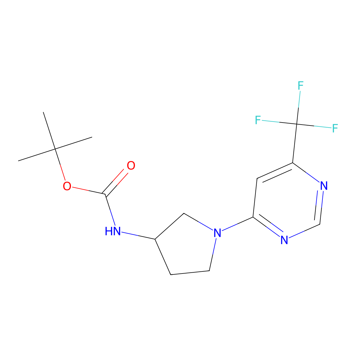 (S)-tert-Butyl (1-(6-(trifluoromethyl)pyrimidin-4-yl)pyrrolidin-3-yl)carbamate molecular structure, CAS 1365936-92-0