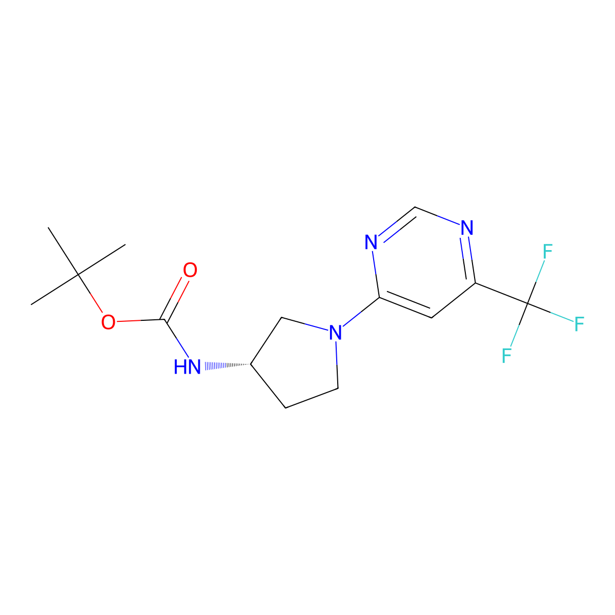 (S)-tert-Butyl (1-(6-(trifluoromethyl)pyrimidin-4-yl)pyrrolidin-3-yl)carbamate molecular structure, CAS 1365936-92-0