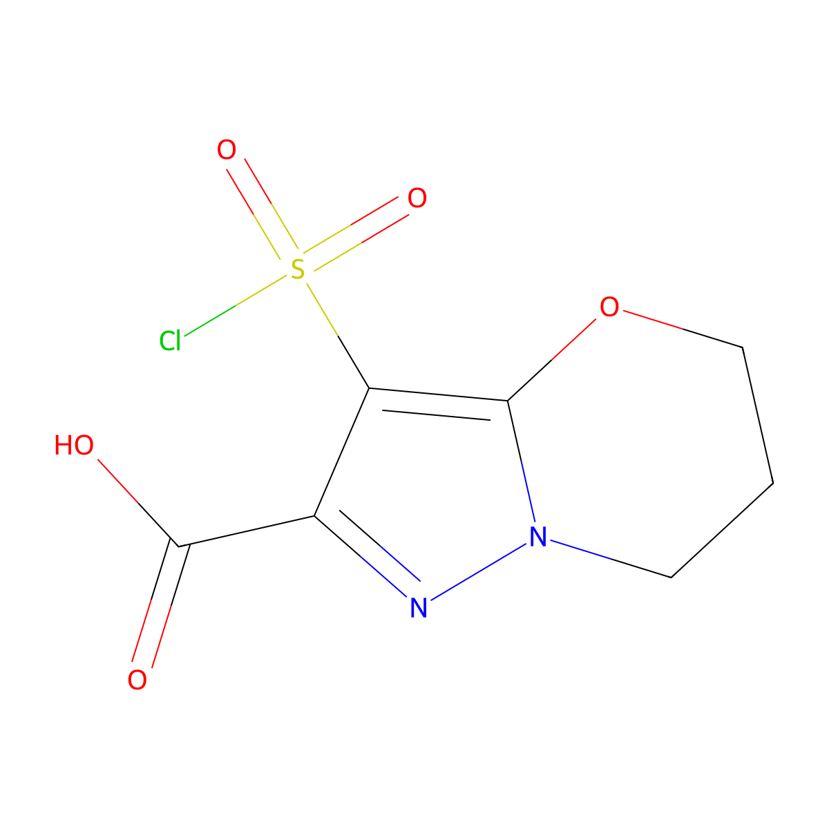 3-(chlorosulfonyl)-5H,6H,7H-pyrazolo[3,2-b][1,3]oxazine-2-carboxylic acid molecular structure, CAS 1365937-81-0