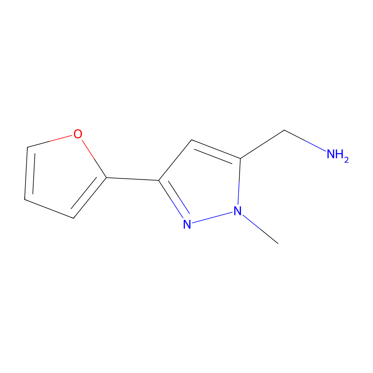 (3-(furan-2-yl)-1-methyl-1H-pyrazol-5-yl)methanamine molecular structure, CAS 1365938-03-9