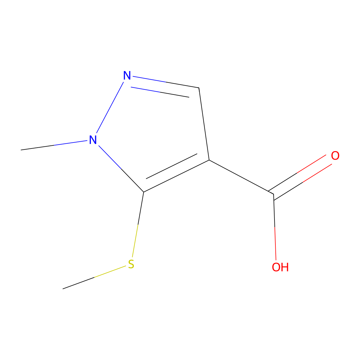 1-methyl-5-(methylsulfanyl)-1H-pyrazole-4-carboxylic acid molecular structure, CAS 1365941-10-1