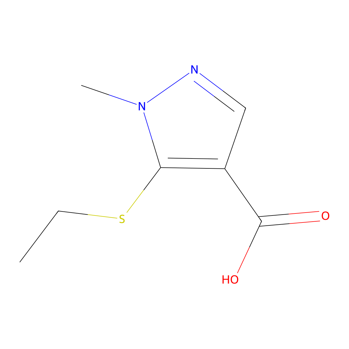 5-(ethylsulfanyl)-1-methyl-1H-pyrazole-4-carboxylic acid molecular structure, CAS 1365943-02-7