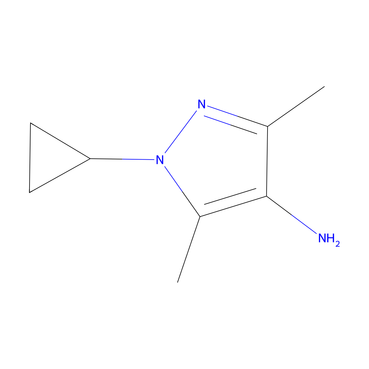 1-Cyclopropyl-3,5-dimethyl-1H-pyrazol-4-amine molecular structure, CAS 1365957-41-0