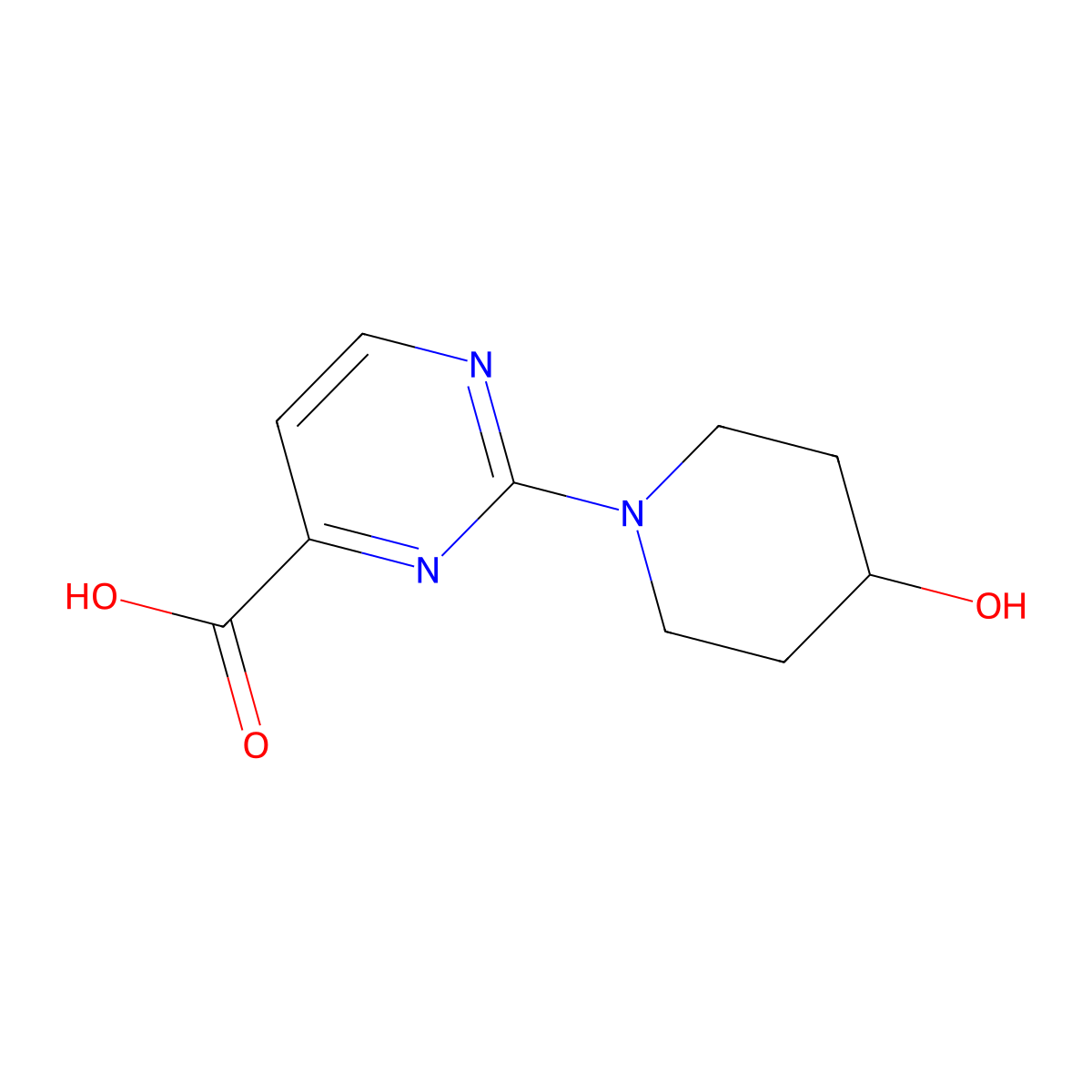2-(4-Hydroxypiperidin-1-yl)pyrimidine-4-carboxylic acid molecular structure, CAS 1365957-58-9