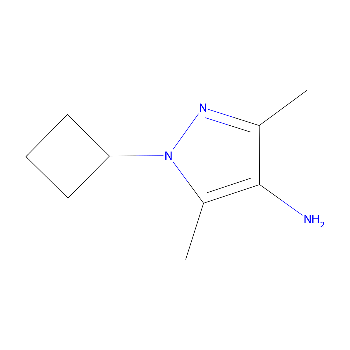 1-Cyclobutyl-3,5-dimethyl-1H-pyrazol-4-amine molecular structure, CAS 1365960-78-6