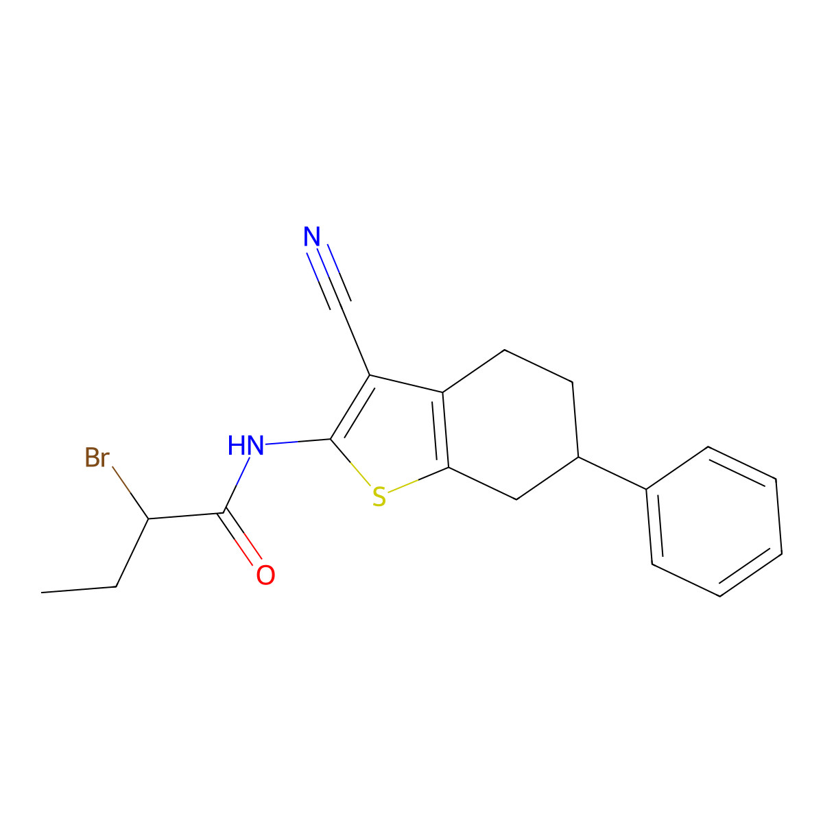 2-Bromo-N-(3-cyano-6-phenyl-4,5,6,7-tetrahydro-1-benzothien-2-yl)butanamide molecular structure, CAS 1365961-81-4