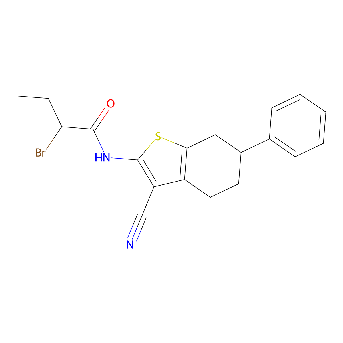 2-Bromo-N-(3-cyano-6-phenyl-4,5,6,7-tetrahydro-1-benzothien-2-yl)butanamide molecular structure, CAS 1365961-81-4