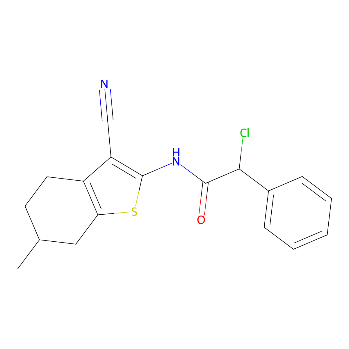 2-Chloro-N-(3-cyano-6-methyl-4,5,6,7-tetrahydro-1-benzothien-2-yl)-2-phenylacetamide molecular structure, CAS 1365962-06-6