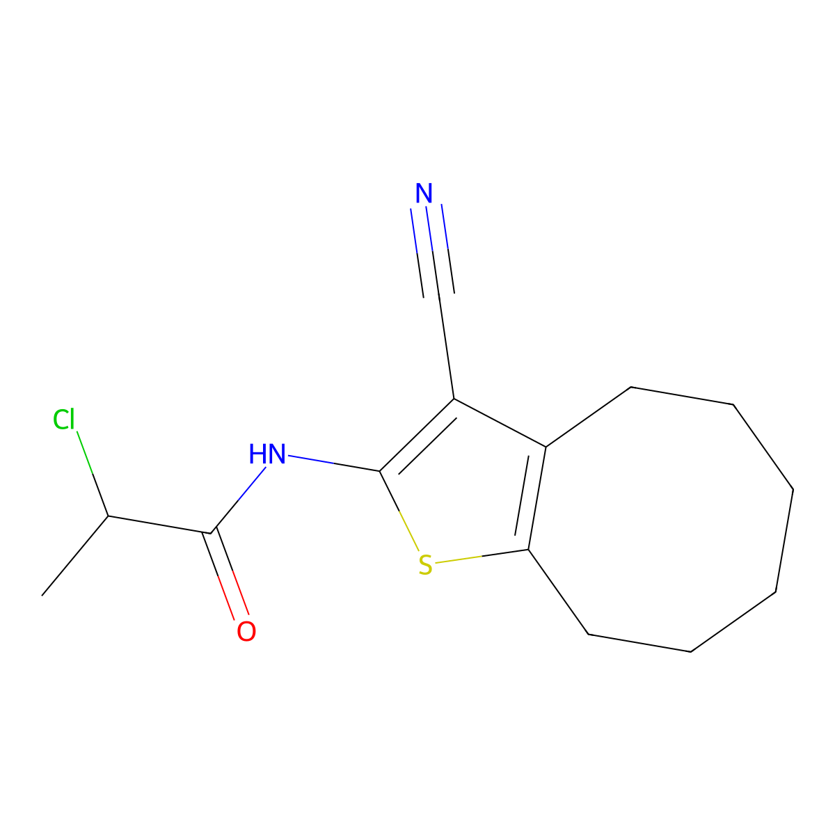 2-Chloro-N-(3-cyano-4,5,6,7,8,9-hexahydrocycloocta[b]thien-2-yl)propanamide molecular structure, CAS 1365962-26-0