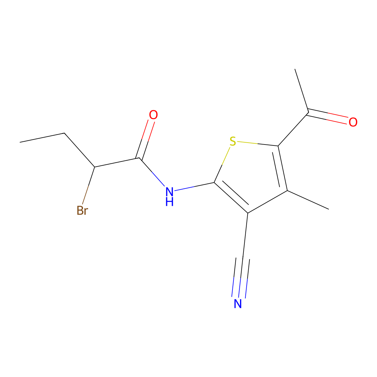 N-(5-Acetyl-3-cyano-4-methyl-2-thienyl)-2-bromobutanamide molecular structure, CAS 1365962-28-2