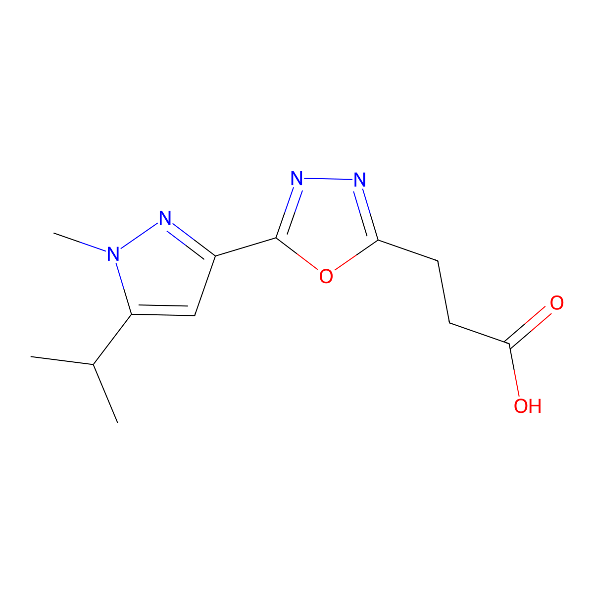 3-[5-(5-Isopropyl-1-methyl-1H-pyrazol-3-yl)-1,3,4-oxadiazol-2-yl]propanoic acid molecular structure, CAS 1365962-38-4
