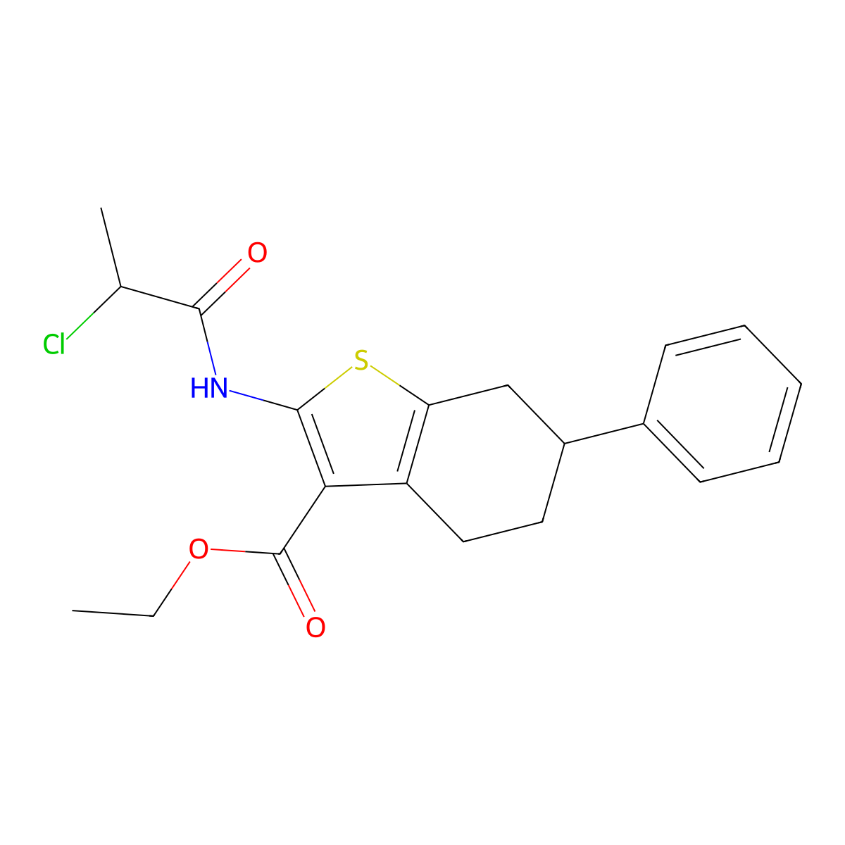 Ethyl 2-[(2-chloropropanoyl)amino]-6-phenyl-4,5,6,7-tetrahydro-1-benzothiophene-3-carboxylate molecular structure, CAS 1365962-47-5