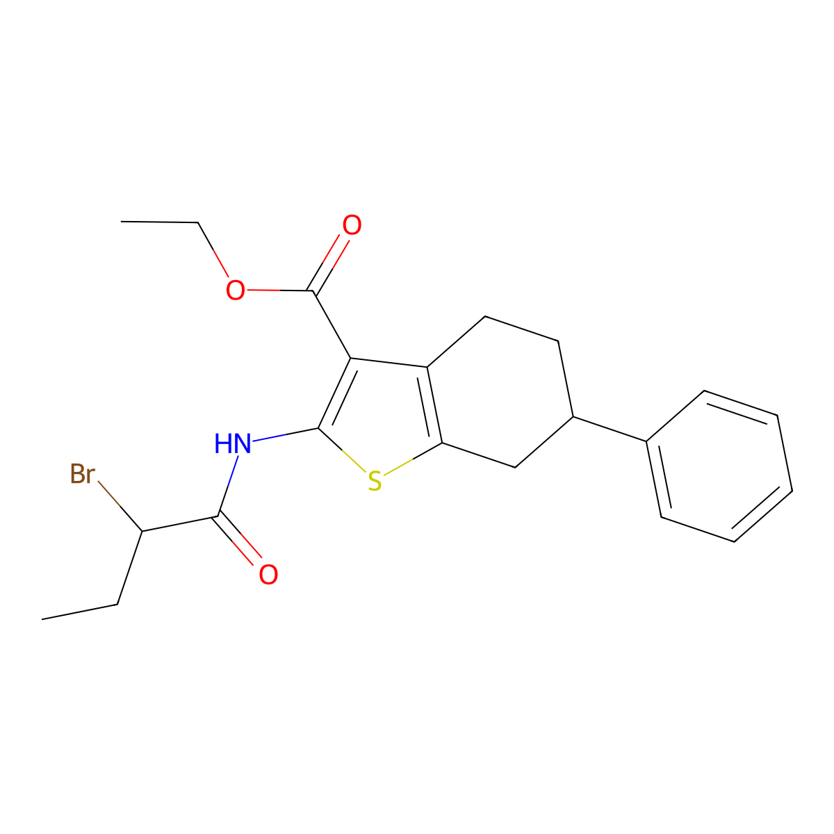 Ethyl 2-[(2-bromobutanoyl)amino]-6-phenyl-4,5,6,7-tetrahydro-1-benzothiophene-3-carboxylate molecular structure, CAS 1365962-48-6