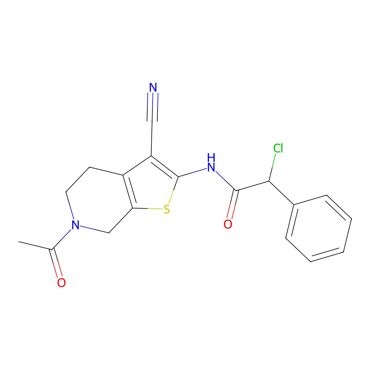 N-(6-Acetyl-3-cyano-4,5,6,7-tetrahydrothieno[2,3-c]pyridin-2-yl)-2-chloro-2-phenylacetamide molecular structure, CAS 1365963-11-6
