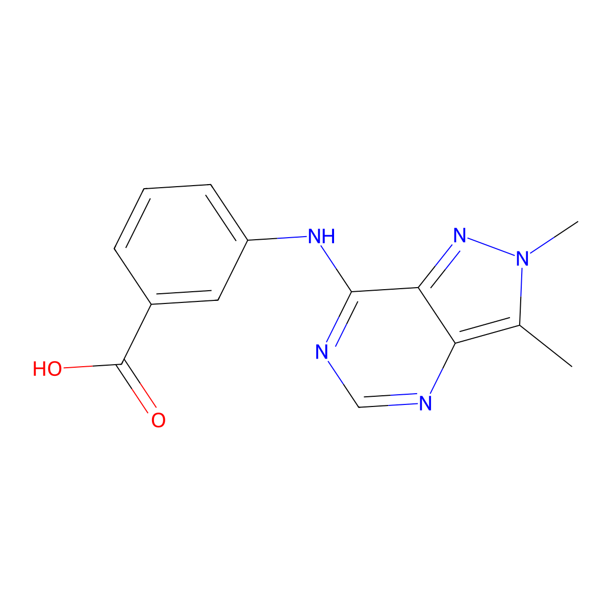 3-[(2,3-dimethyl-2H-pyrazolo[4,3-d]pyrimidin-7-yl)amino]benzoic acid molecular structure, CAS 1365963-44-5
