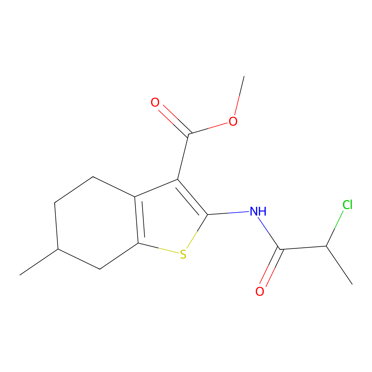 Methyl 2-[(2-chloropropanoyl)amino]-6-methyl-4,5,6,7-tetrahydro-1-benzothiophene-3-carboxylate molecular structure, CAS 1365963-69-4