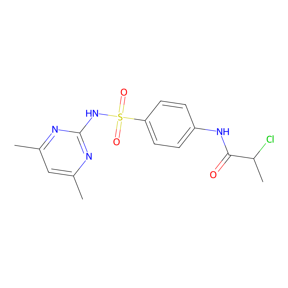 2-Chloro-N-(4-{[(4,6-dimethylpyrimidin-2-yl)amino]sulfonyl}phenyl)propanamide molecular structure, CAS 1365964-22-2
