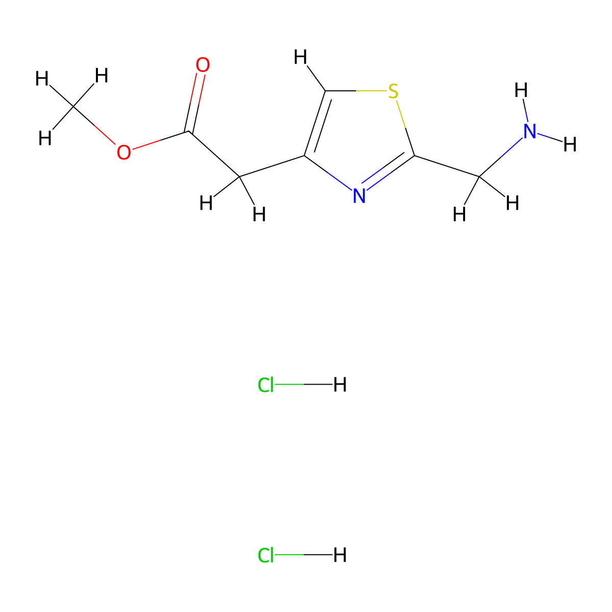 Methyl 2-[2-(aminomethyl)-1,3-thiazol-4-yl]acetate dihydrochloride molecular structure, CAS 1365964-53-9
