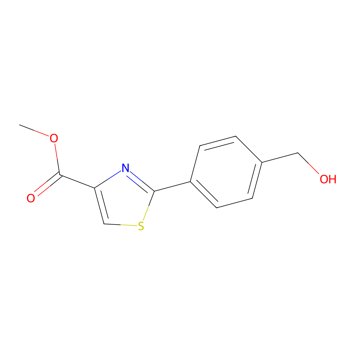 Methyl 2-(4-(hydroxymethyl)phenyl)thiazole-4-carboxylate molecular structure, CAS 1365988-23-3