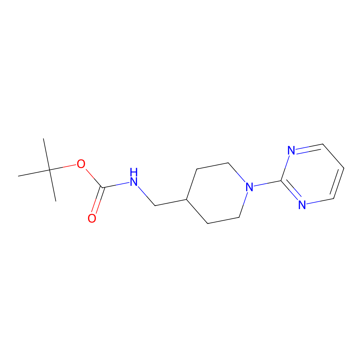 Tert-butyl ((1-(pyrimidin-2-yl)piperidin-4-yl)methyl)carbamate molecular structure, CAS 1365988-45-9