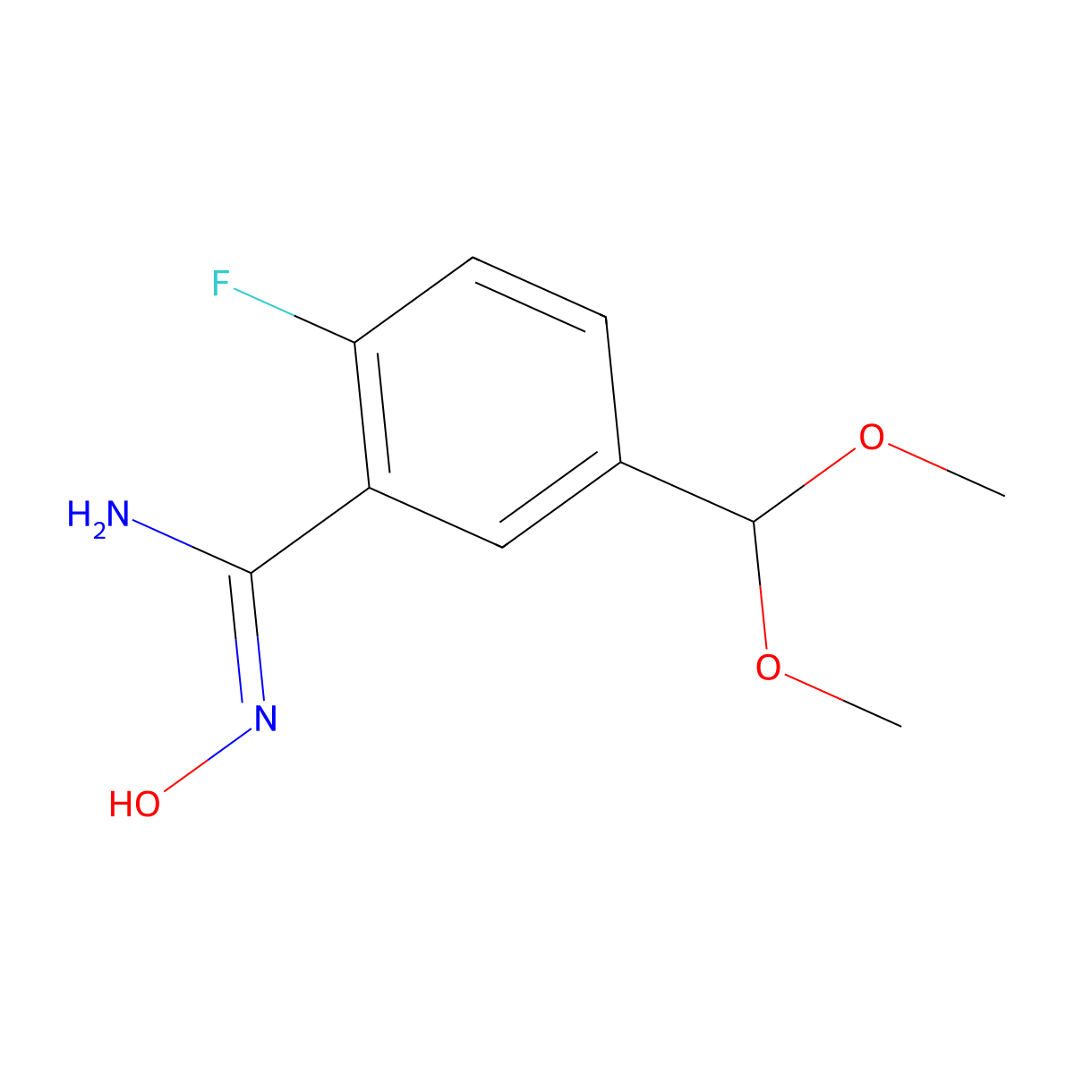 5-(Dimethoxymethyl)-2-fluoro-N'-hydroxybenzenecarboximidamide molecular structure, CAS 1365988-79-9