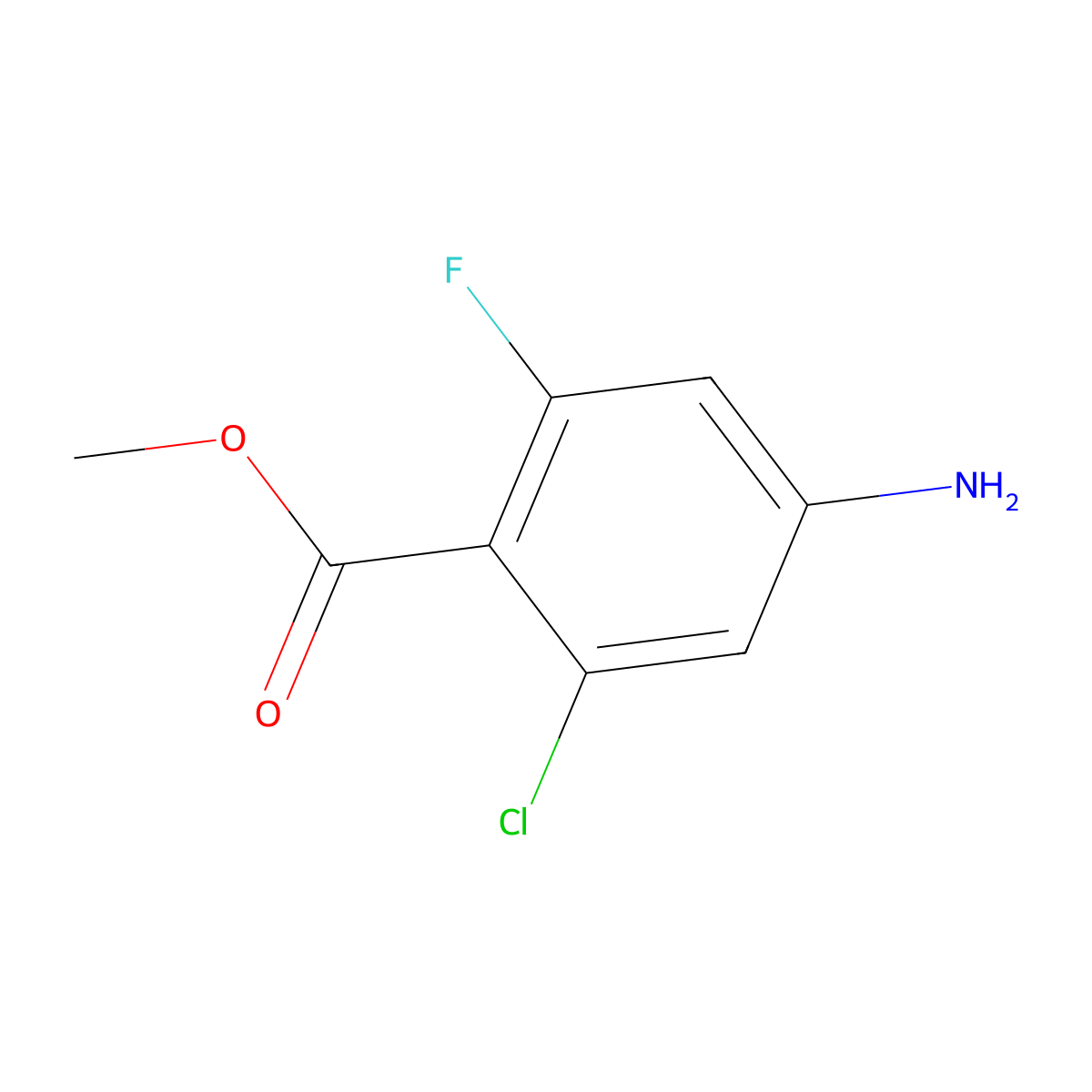 Methyl 4-amino-2-chloro-6-fluorobenzoate molecular structure, CAS 1365993-10-7