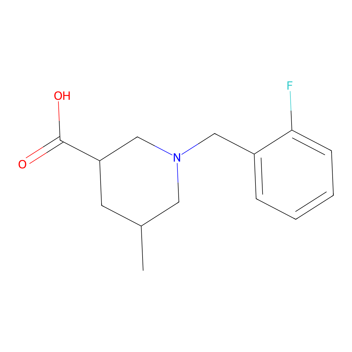 1-(2-Fluorobenzyl)-5-methylpiperidine-3-carboxylic acid molecular structure, CAS 1366053-19-1