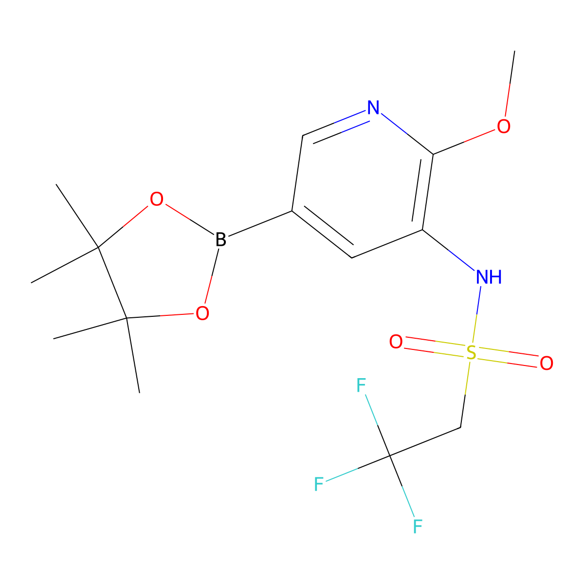2,2,2-trifluoro-N-(2-methoxy-5-(4,4,5,5-tetramethyl-1,3,2-dioxaborolan-2-yl)pyridin-3-yl)ethanesulfonamide molecular structure, CAS 1366131-16-9