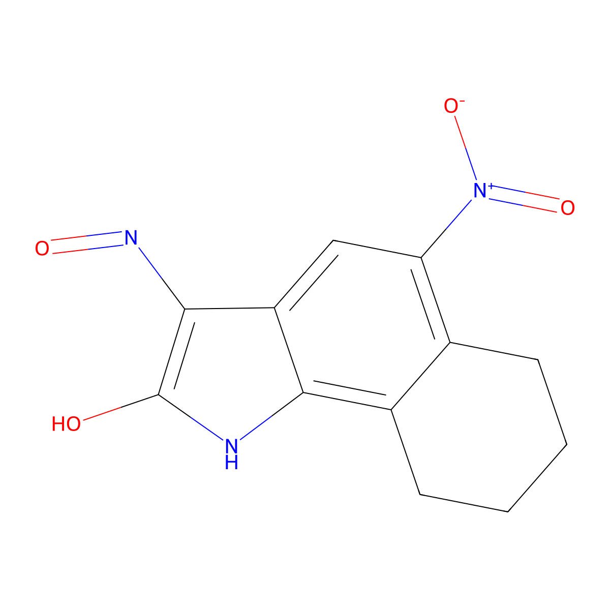 5-Nitro-6,7,8,9-tetrahydrobenzo(G)indole-2,3-dione-3-oxime molecular structure, CAS 136623-01-3