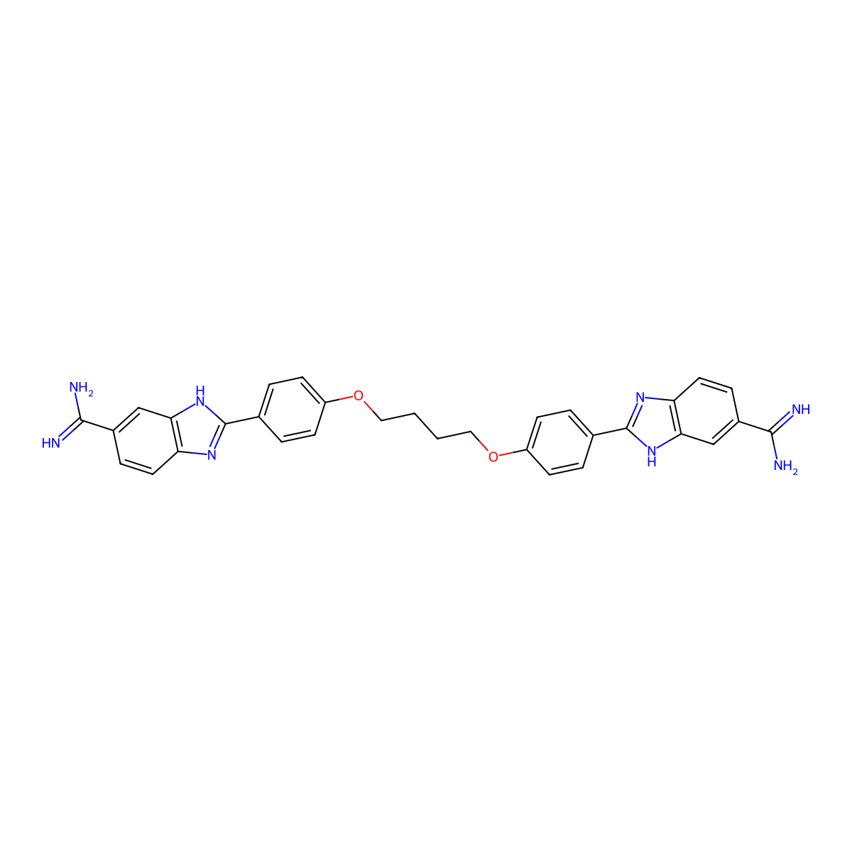 2-[4-[4-[4-(6-carbamimidoyl-1H-benzimidazol-2-yl)phenoxy]butoxy]phenyl]-3H-benzimidazole-5-carboximidamide molecular structure, CAS 1366231-70-0