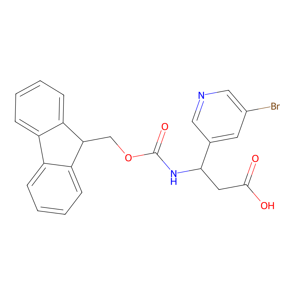 (3R)-3-(5-bromopyridin-3-yl)-3-({[(9H-fluoren-9-yl)methoxy]carbonyl}amino)propanoic acid molecular structure, CAS 1366237-15-1